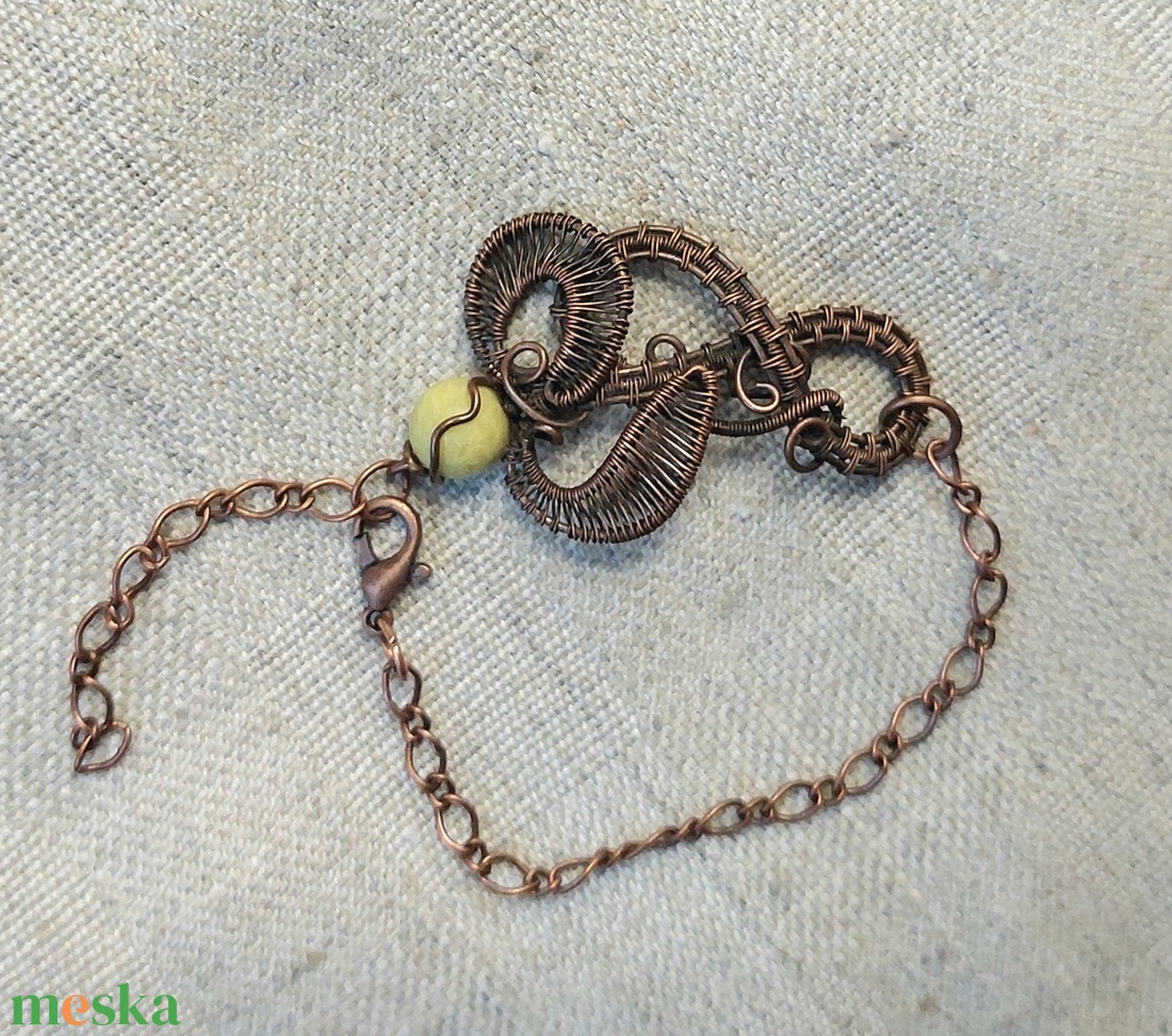 Vörösréz karkötő citrom jáde ásvánnyal - ékszer - karkötő - karkötő medállal - Meska.hu
