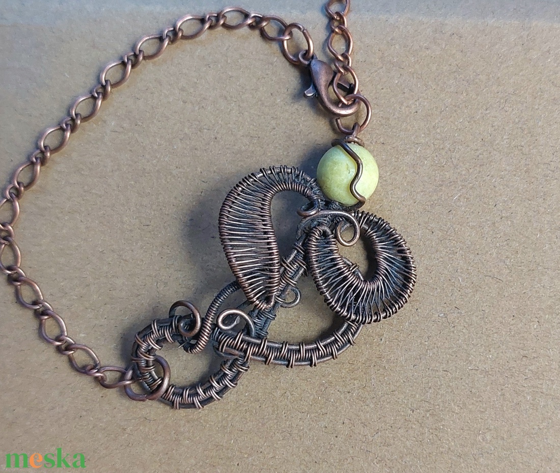 Vörösréz karkötő citrom jáde ásvánnyal - ékszer - karkötő - karkötő medállal - Meska.hu