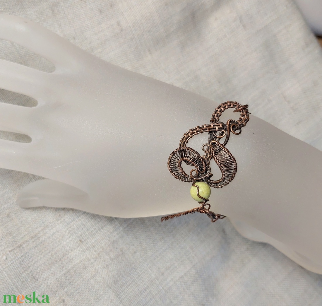 Vörösréz karkötő citrom jáde ásvánnyal - ékszer - karkötő - karkötő medállal - Meska.hu