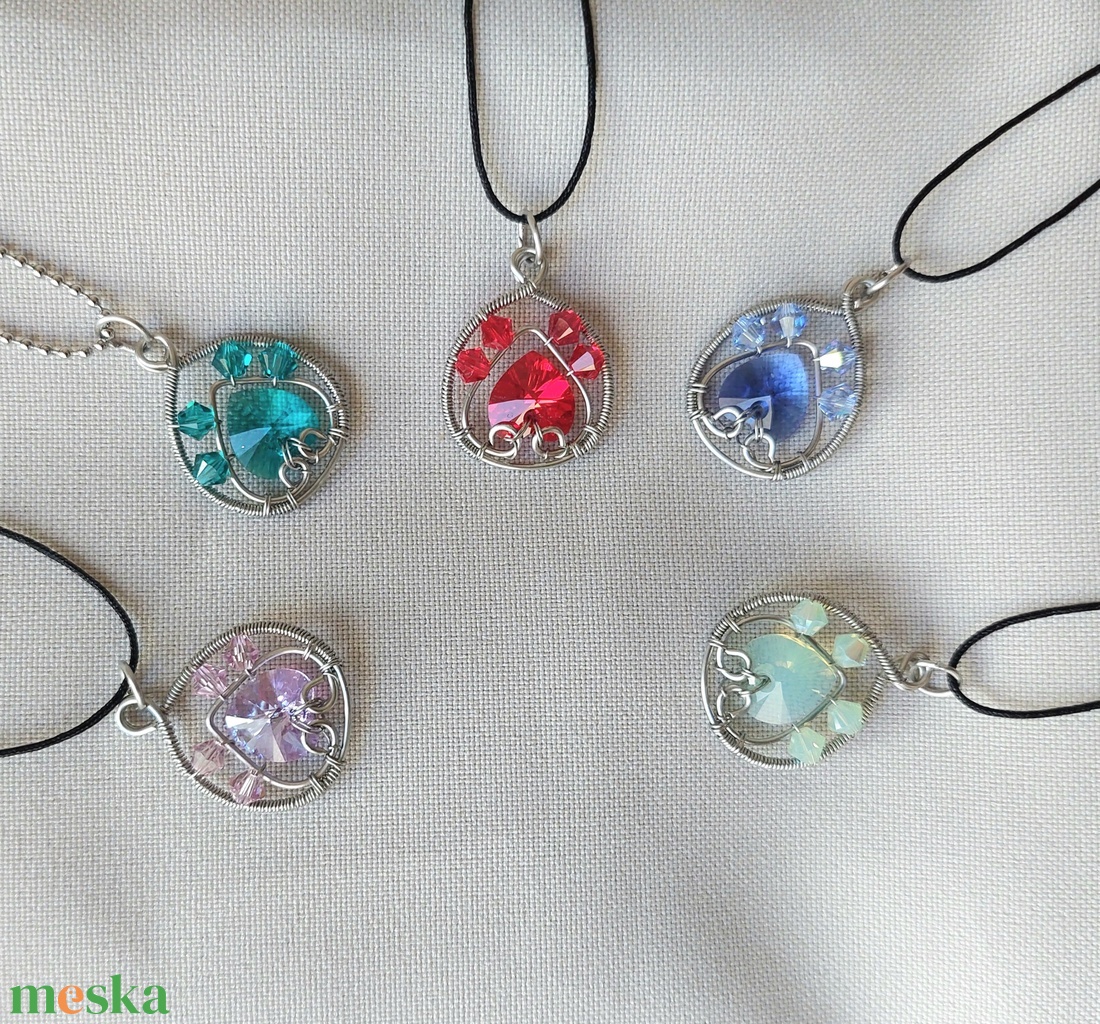 Kutya / macska tappancs acél nyaklánc swarovski kristályokkal - ékszer - nyaklánc - medálos nyaklánc - Meska.hu