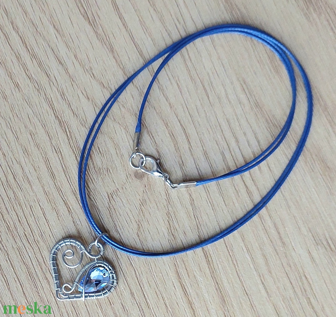 Acél drót szív nyaklánc swarovski kristállyal - ékszer - nyaklánc - medálos nyaklánc - Meska.hu