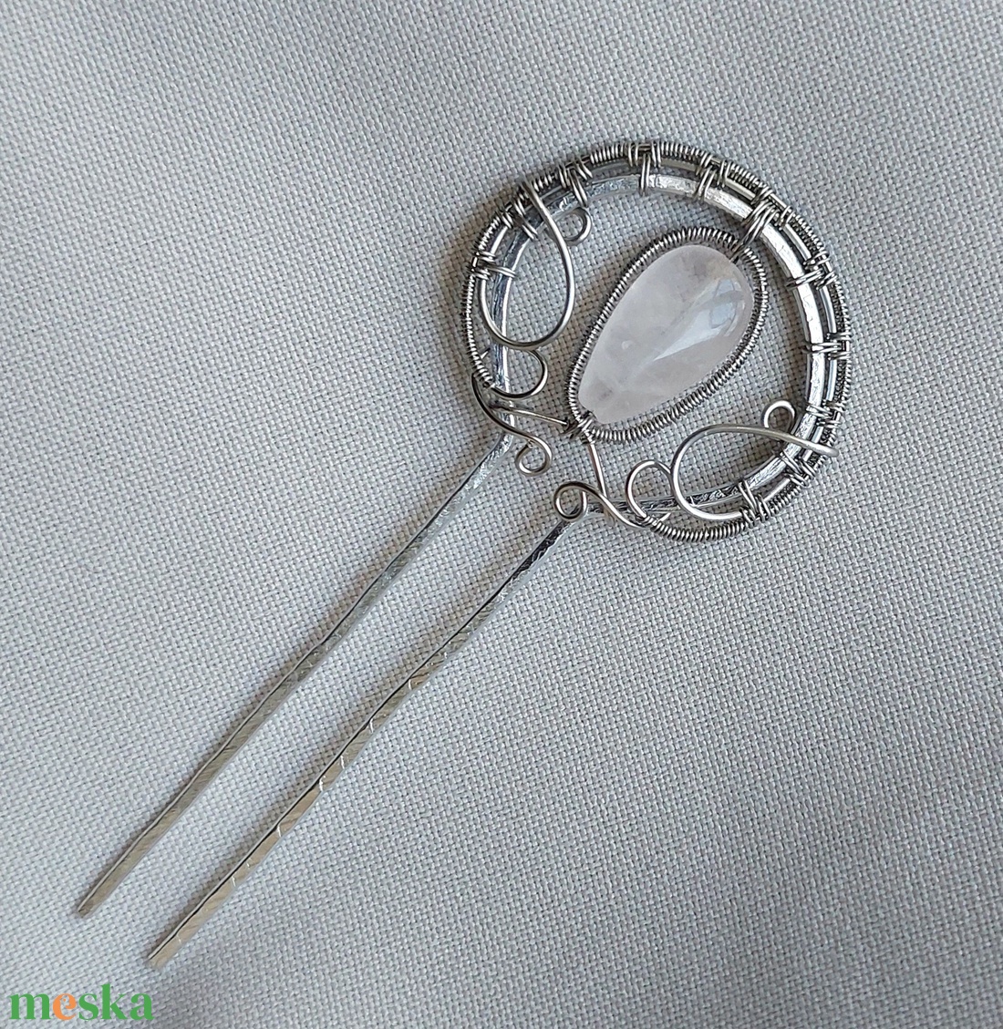 Acél és alumínium drót hajtű rózsakvarc ásvány kővel - ruha & divat - hajdísz & hajcsat - hajcsat & hajtű - Meska.hu