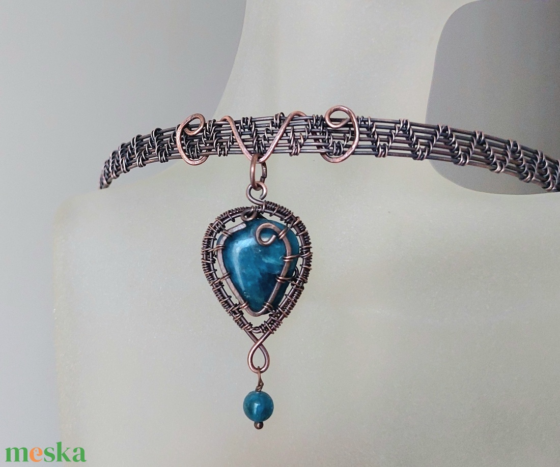 Vörösréz nyakék apatit ásvány kövekkel - ékszer - nyaklánc - nyakpánt, gallér - Meska.hu