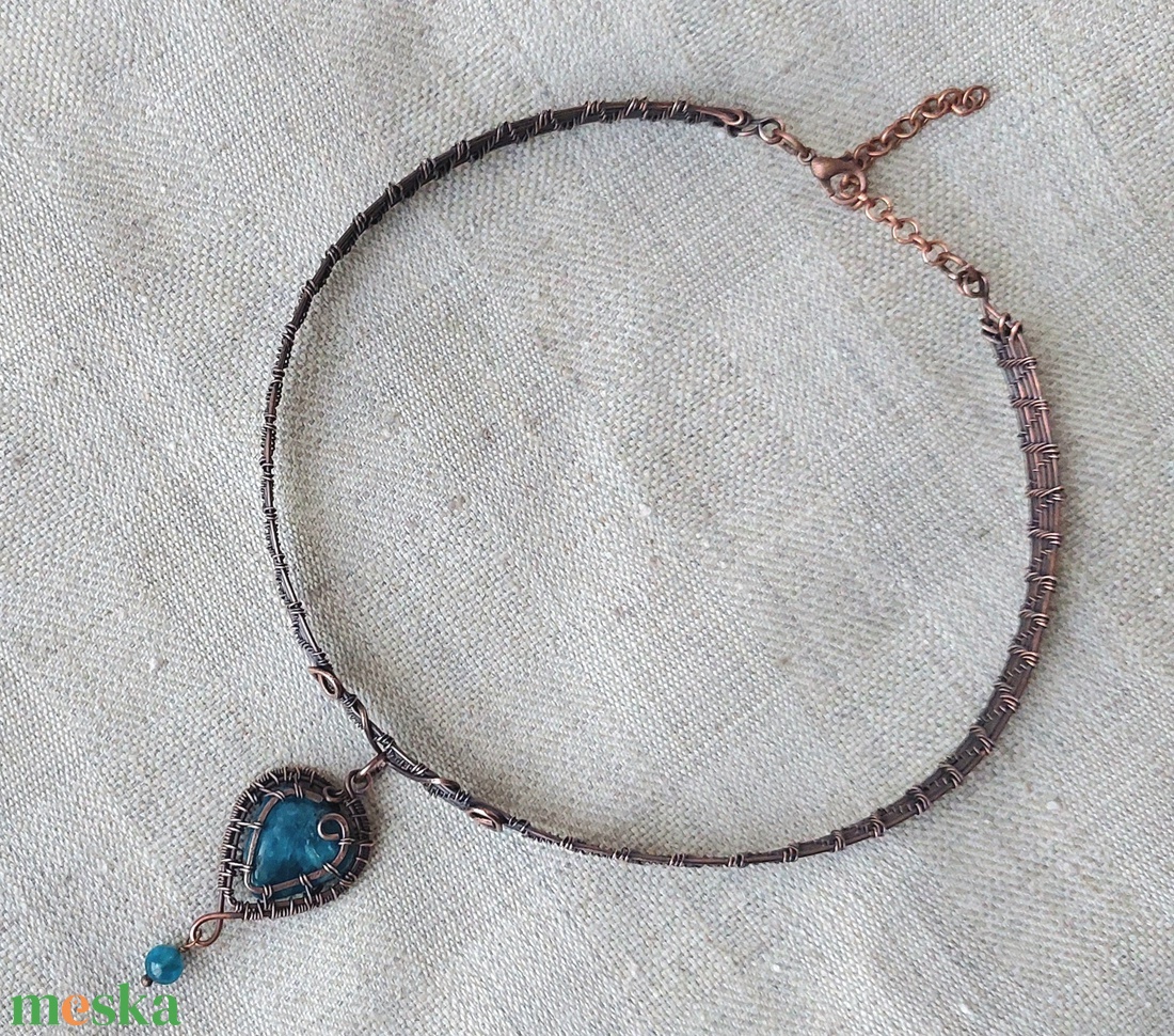 Vörösréz nyakék apatit ásvány kövekkel - ékszer - nyaklánc - nyakpánt, gallér - Meska.hu