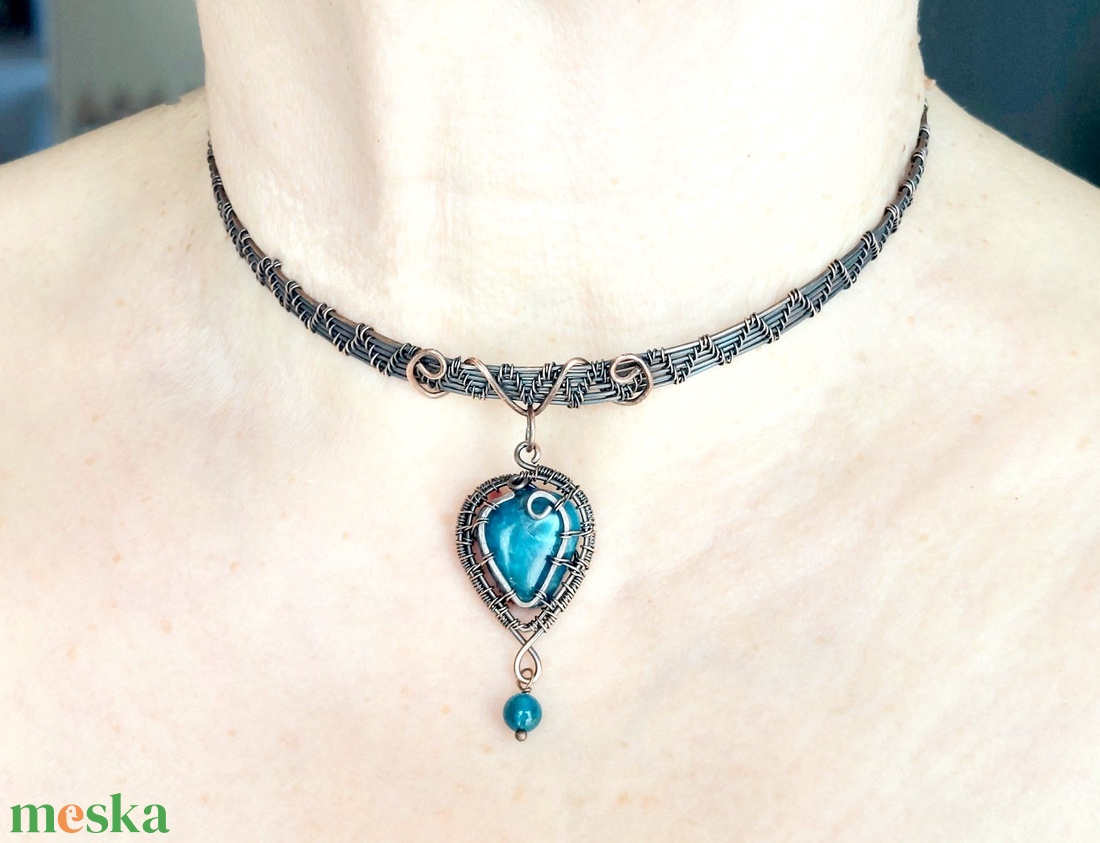 Vörösréz nyakék apatit ásvány kövekkel - ékszer - nyaklánc - nyakpánt, gallér - Meska.hu