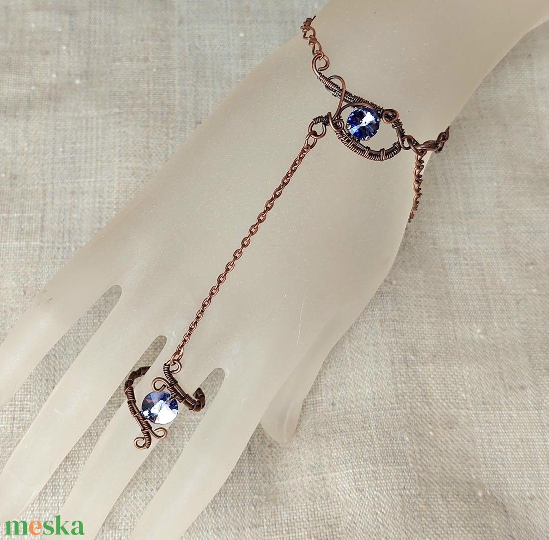Keleti stílusú réz kézékszer swarovski kristállyal - ékszer - karkötő - kézfej karkötő - Meska.hu