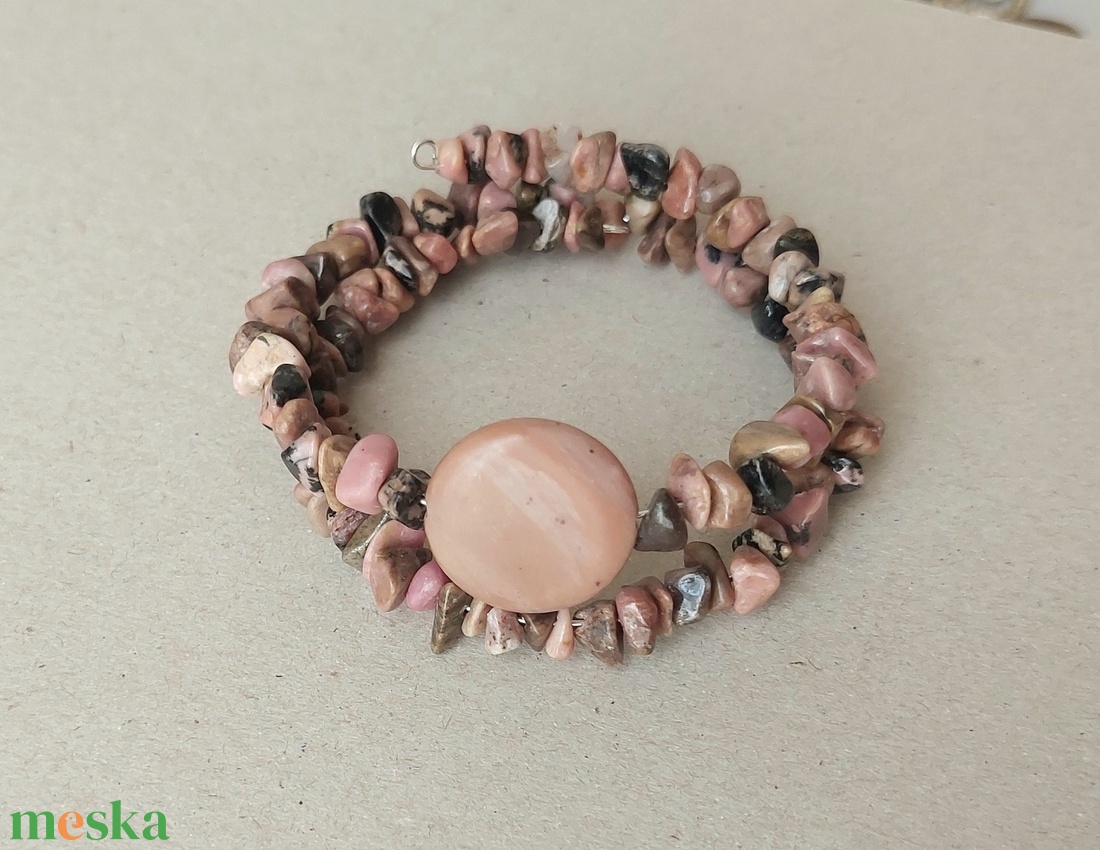 Rodonit ásvány karkötő dupla memória drótból - ékszer - karkötő - karperec - Meska.hu