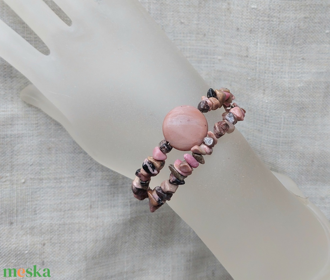 Rodonit ásvány karkötő dupla memória drótból - ékszer - karkötő - karperec - Meska.hu