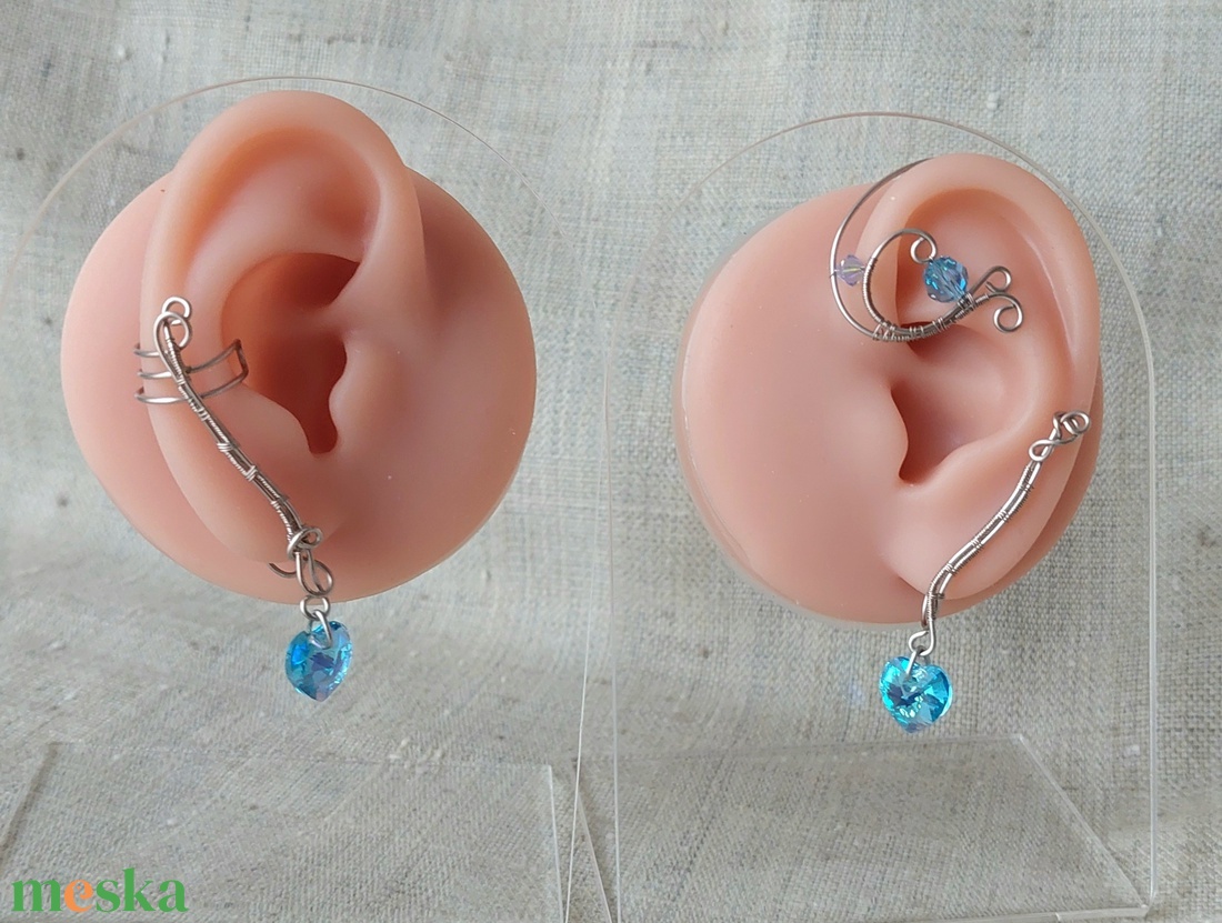 Aszimmetrikus acél fülékszer swarovski kristályokkal - ékszer - fülbevaló - fülékszer - Meska.hu