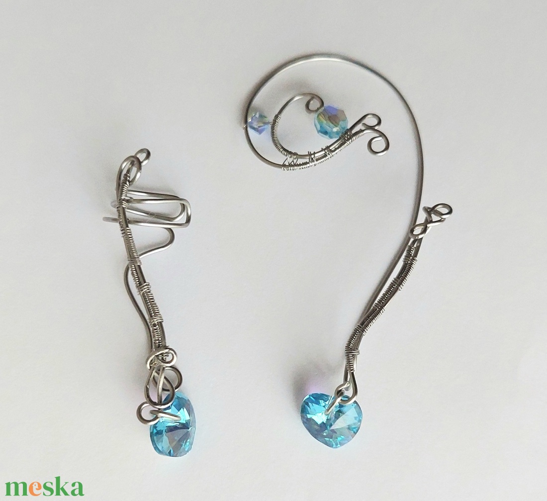 Aszimmetrikus acél fülékszer swarovski kristályokkal - ékszer - fülbevaló - fülékszer - Meska.hu