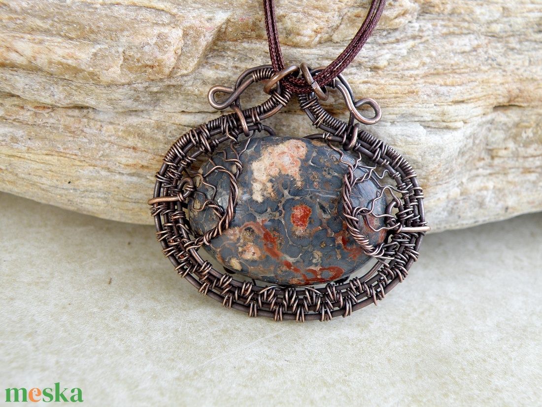 Leopárd jáspis vörösréz nyaklánc dupla életfával - ékszer - nyaklánc - medálos nyaklánc - Meska.hu