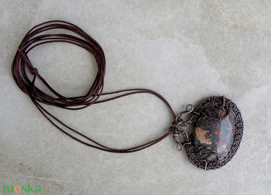 Leopárd jáspis vörösréz nyaklánc dupla életfával - ékszer - nyaklánc - medálos nyaklánc - Meska.hu