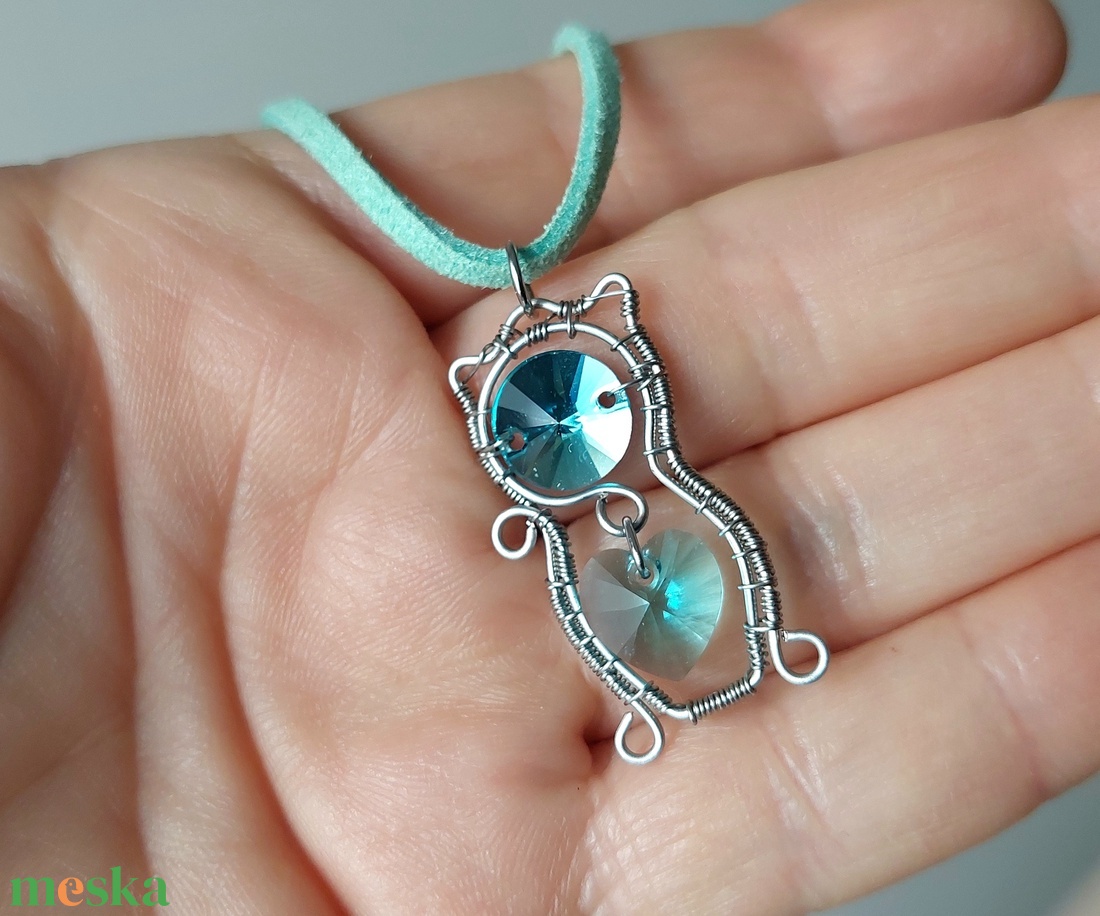 Acél macska nyaklánc swarovski kristályokkal - ékszer - nyaklánc - medálos nyaklánc - Meska.hu