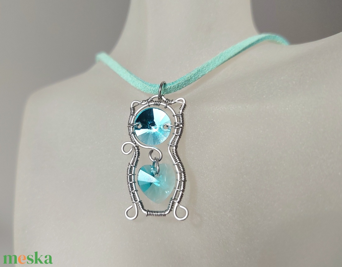 Acél macska nyaklánc swarovski kristályokkal - ékszer - nyaklánc - medálos nyaklánc - Meska.hu