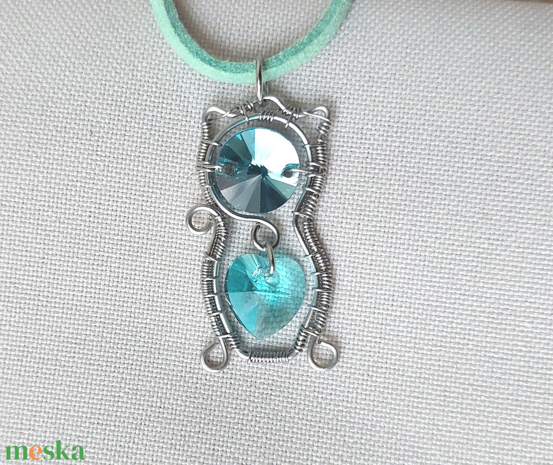 Acél macska nyaklánc swarovski kristályokkal - ékszer - nyaklánc - medálos nyaklánc - Meska.hu