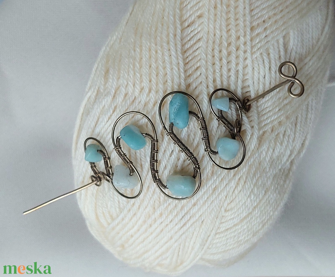 Antikolt alpakka hajtű amazonit ásvány kövekkel - esküvő - hajdísz - hajtű - Meska.hu