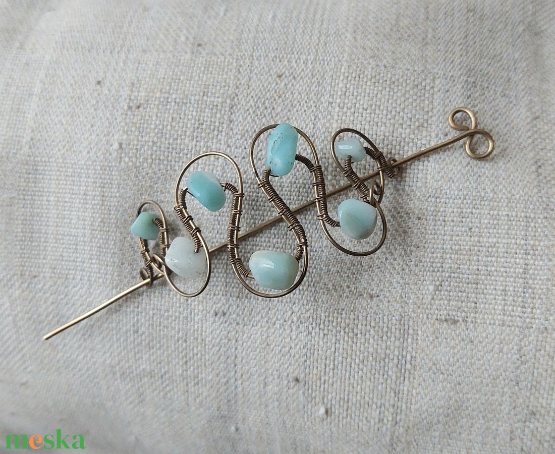 Antikolt alpakka hajtű amazonit ásvány kövekkel - esküvő - hajdísz - hajtű - Meska.hu