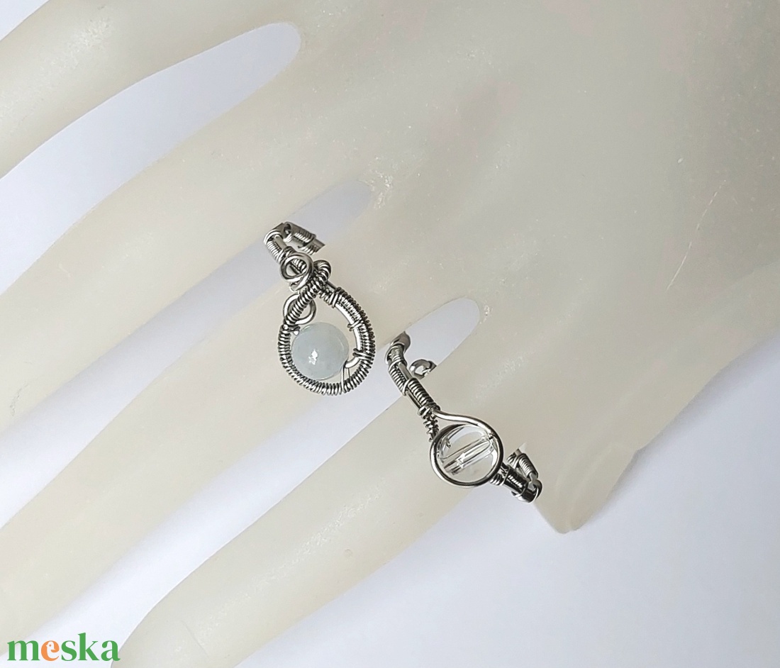 Dupla acél gyűrű hegyikristály és jáde ásvány kövekkel - ékszer - gyűrű - fonódó gyűrű - Meska.hu