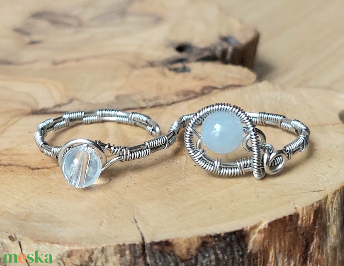 Dupla acél gyűrű hegyikristály és jáde ásvány kövekkel - ékszer - gyűrű - fonódó gyűrű - Meska.hu
