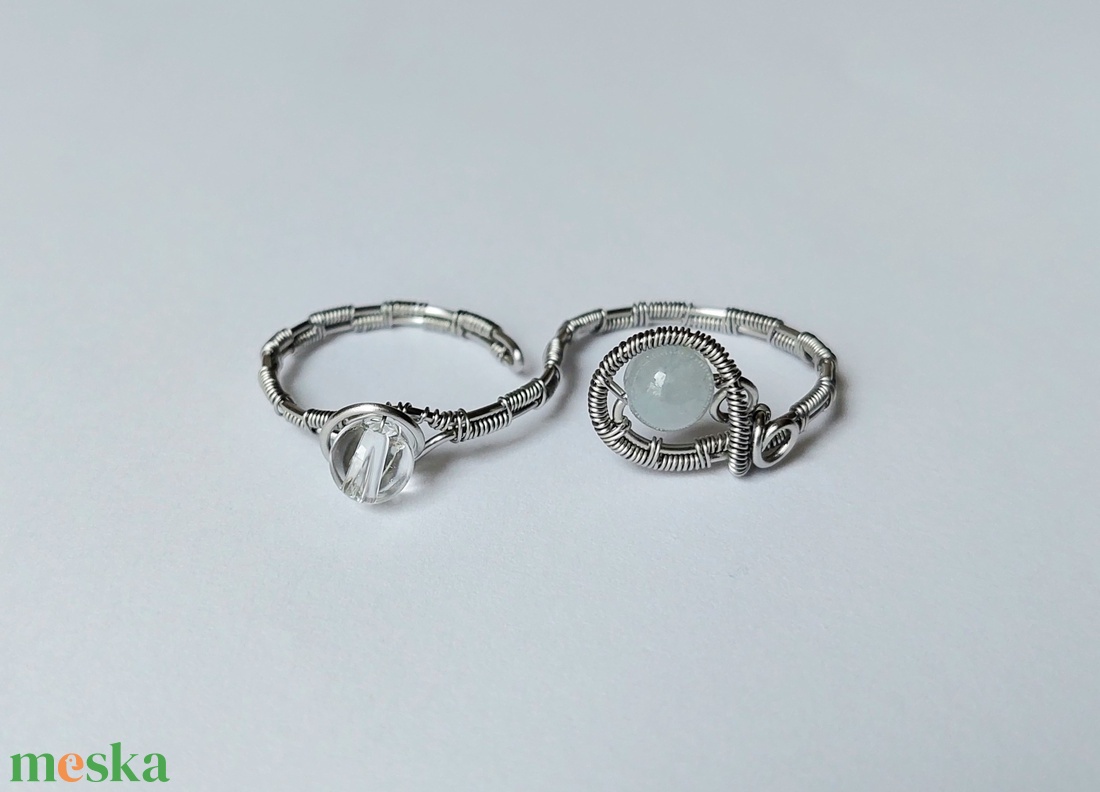 Dupla acél gyűrű hegyikristály és jáde ásvány kövekkel - ékszer - gyűrű - fonódó gyűrű - Meska.hu