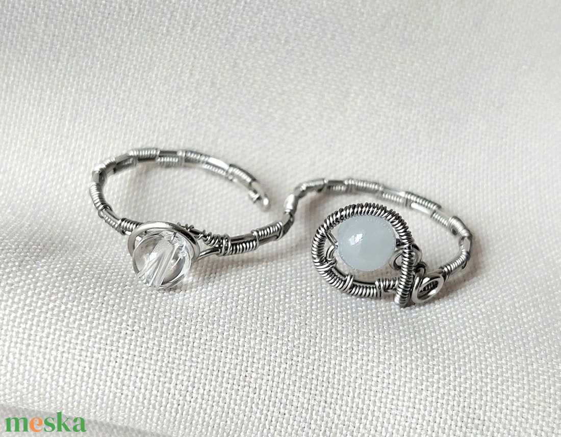 Dupla acél gyűrű hegyikristály és jáde ásvány kövekkel - ékszer - gyűrű - fonódó gyűrű - Meska.hu