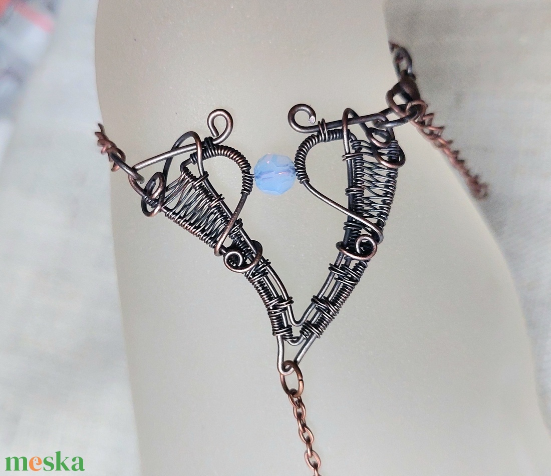 Vörösréz kézékszer, gyűrű karkötő swarovski kristályokkal - ékszer - karkötő - kézfej karkötő - Meska.hu