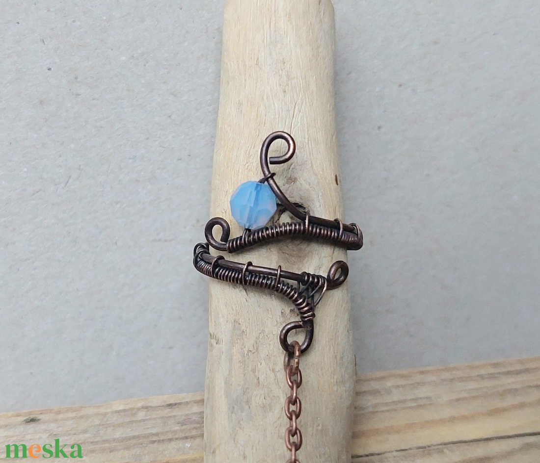 Vörösréz kézékszer, gyűrű karkötő swarovski kristályokkal - ékszer - karkötő - kézfej karkötő - Meska.hu