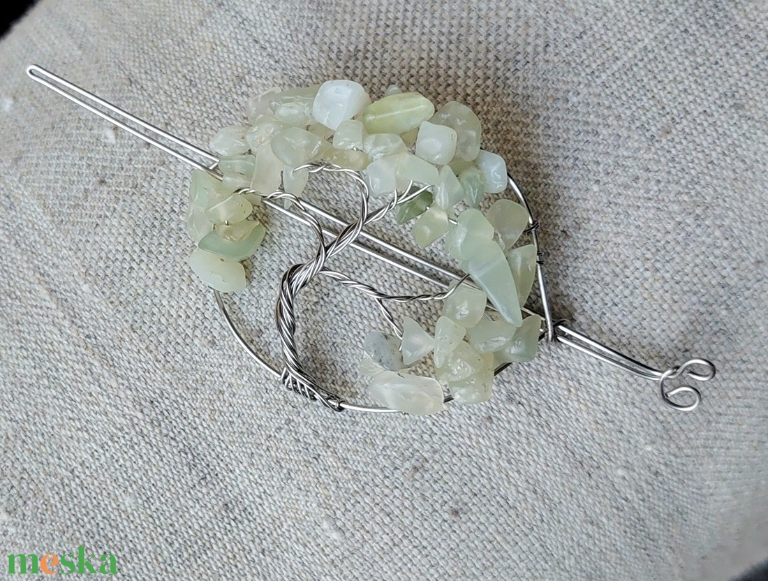 Acél életfa hajtű jáde ásvány kövekkel - ruha & divat - hajdísz & hajcsat - hajcsat & hajtű - Meska.hu