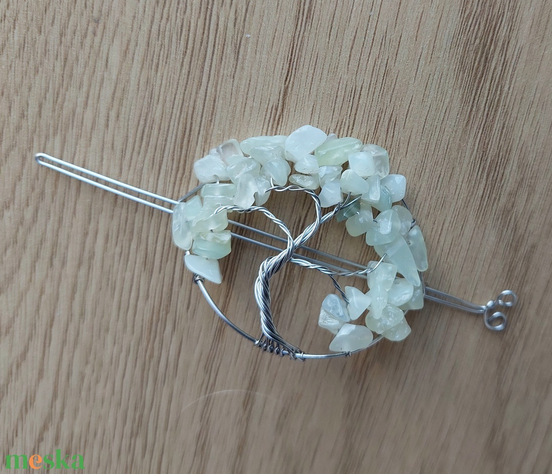 Acél életfa hajtű jáde ásvány kövekkel - ruha & divat - hajdísz & hajcsat - hajcsat & hajtű - Meska.hu