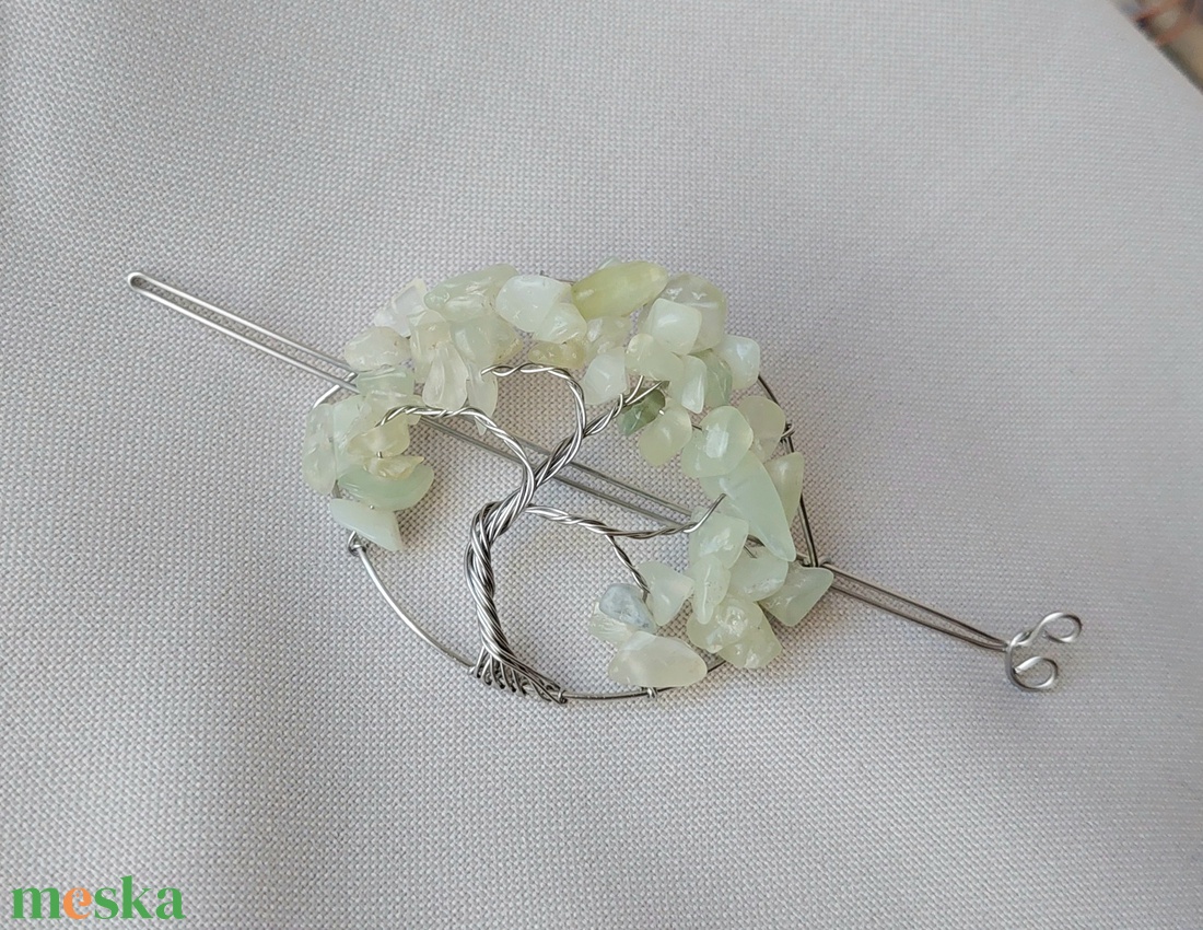 Acél életfa hajtű jáde ásvány kövekkel - ruha & divat - hajdísz & hajcsat - hajcsat & hajtű - Meska.hu