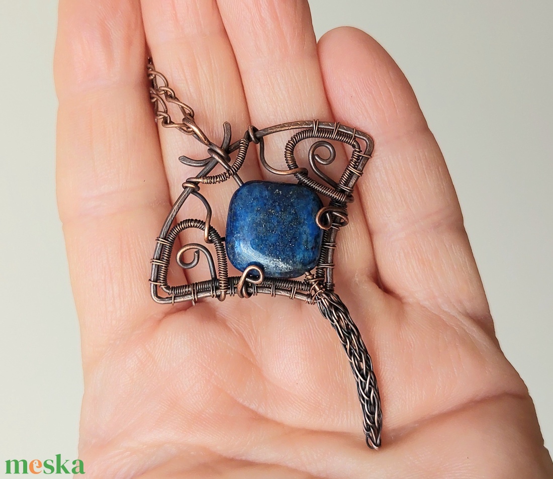 Rája réz nyaklánc lápis lazuli ásvány kővel - ékszer - nyaklánc - medálos nyaklánc - Meska.hu