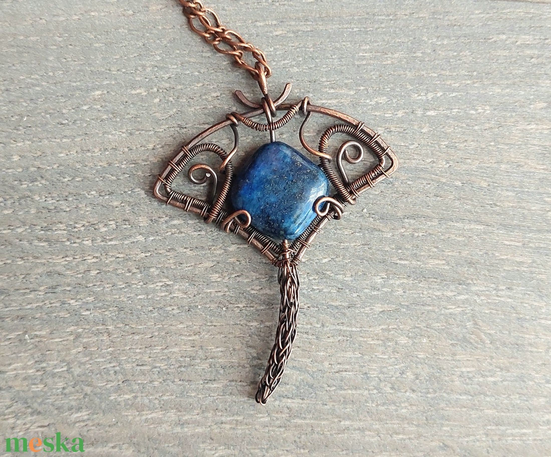 Rája réz nyaklánc lápis lazuli ásvány kővel - ékszer - nyaklánc - medálos nyaklánc - Meska.hu