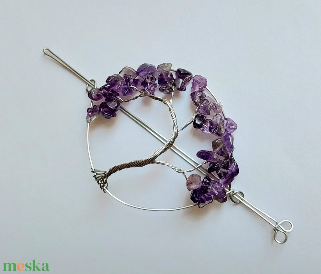 Acél életfa hajtű ametiszt ásvány kövekkel - ruha & divat - hajdísz & hajcsat - hajcsat & hajtű - Meska.hu