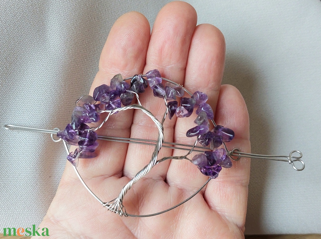 Acél életfa hajtű ametiszt ásvány kövekkel - ruha & divat - hajdísz & hajcsat - hajcsat & hajtű - Meska.hu