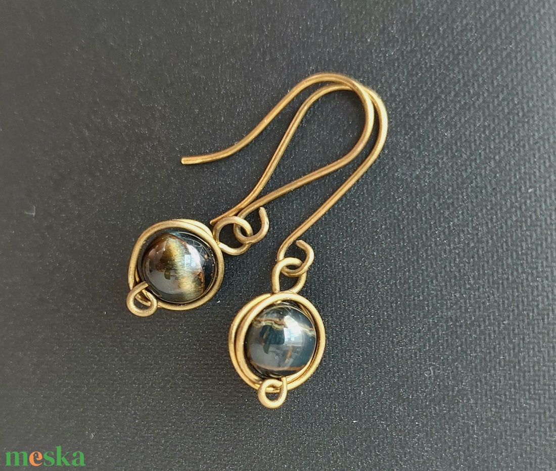 Sólyomszem ásvány sárgaréz drótékszer szett - ékszer - ékszerszett - Meska.hu