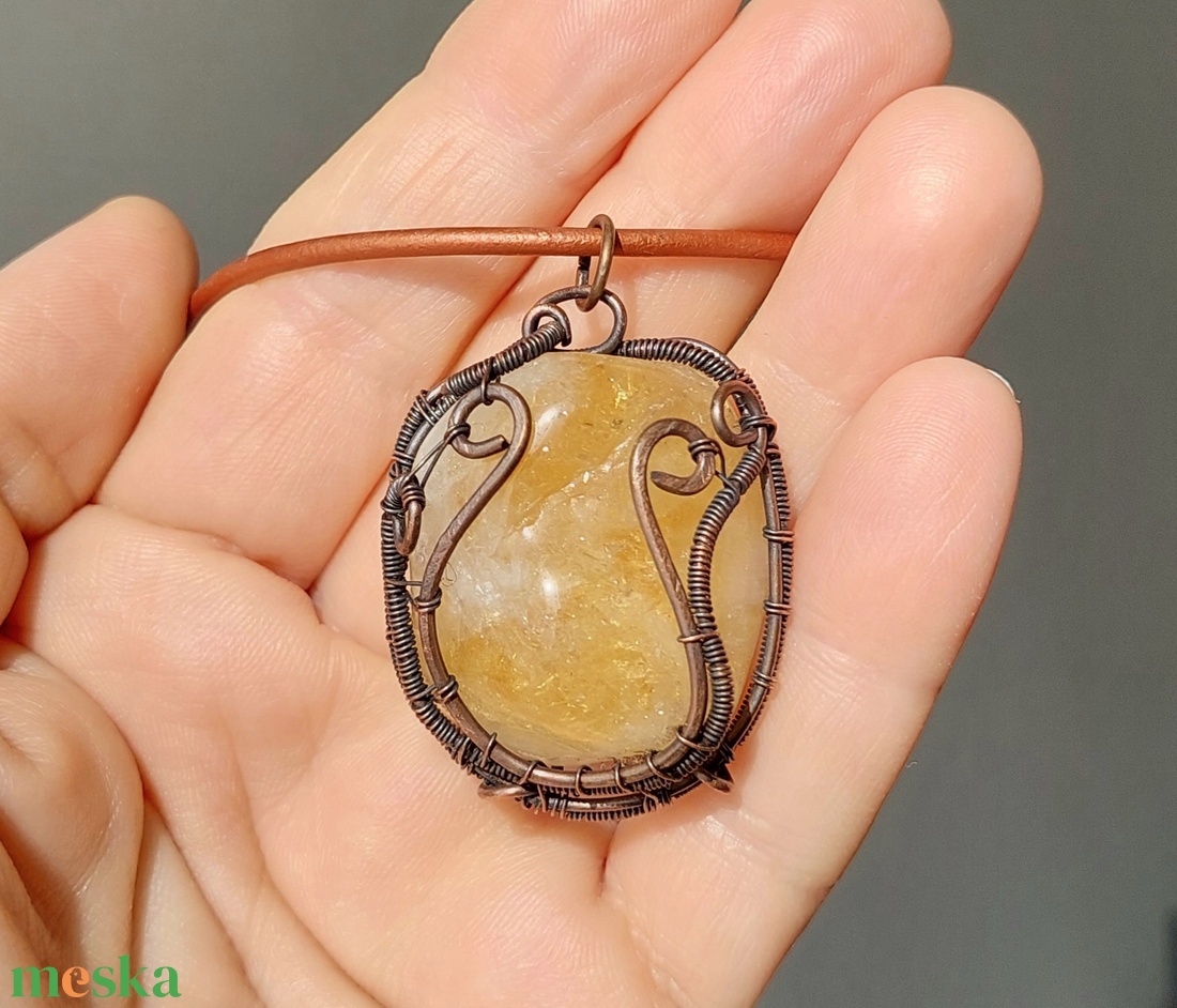 Citrin ásvány vörösréz nyaklánc - ékszer - nyaklánc - medálos nyaklánc - Meska.hu