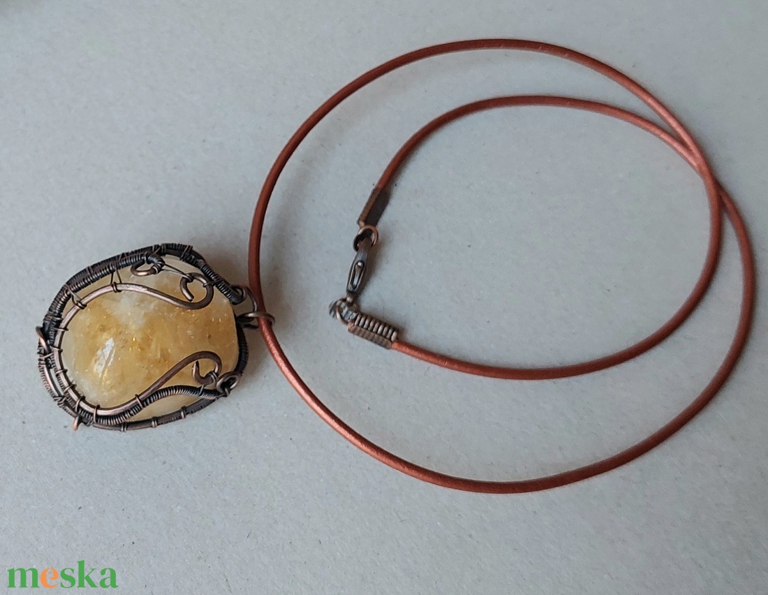 Citrin ásvány vörösréz nyaklánc - ékszer - nyaklánc - medálos nyaklánc - Meska.hu