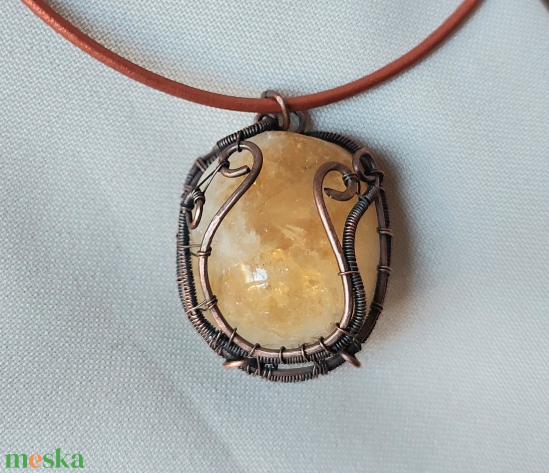 Citrin ásvány vörösréz nyaklánc - ékszer - nyaklánc - medálos nyaklánc - Meska.hu