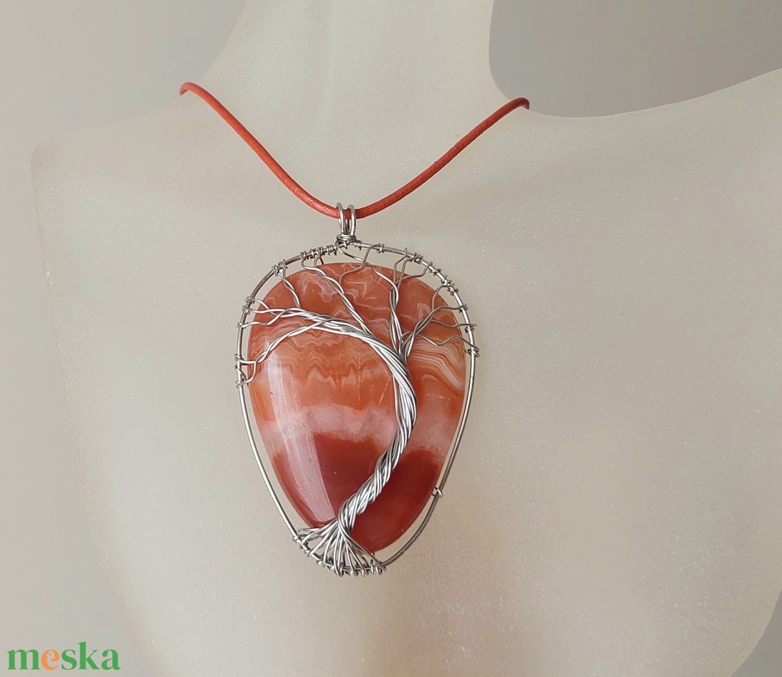 Karneol achát acél életfa nyaklánc - ékszer - nyaklánc - medálos nyaklánc - Meska.hu