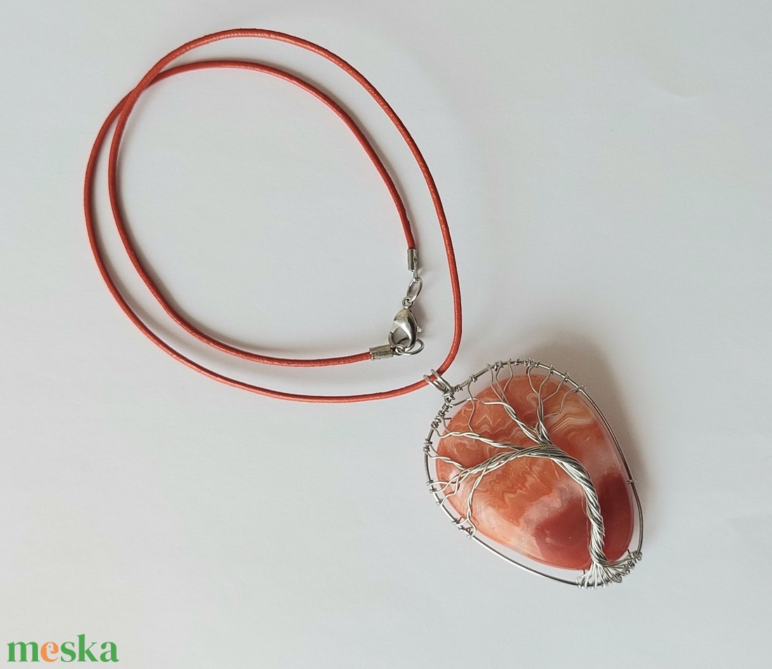Karneol achát acél életfa nyaklánc - ékszer - nyaklánc - medálos nyaklánc - Meska.hu