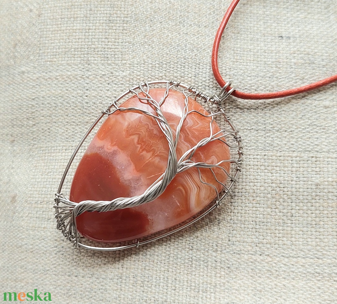 Karneol achát acél életfa nyaklánc - ékszer - nyaklánc - medálos nyaklánc - Meska.hu