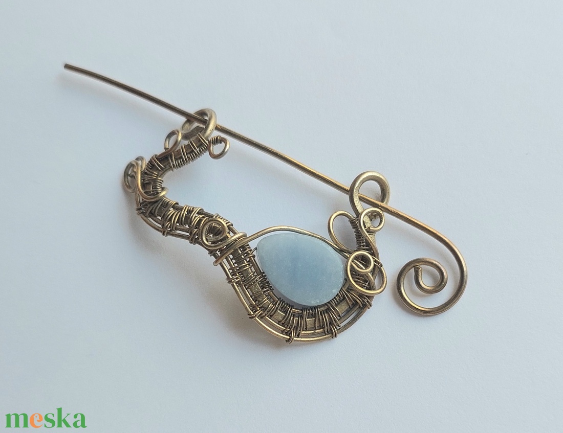 Antikolt alpakka hajtű angelit (angyalkő) ásvánnyal - ruha & divat - hajdísz & hajcsat - hajcsat & hajtű - Meska.hu