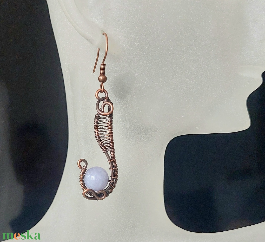 Vörösréz fülbevaló akvamarin ásvány kövekkel - ékszer - fülbevaló - lógó fülbevaló - Meska.hu