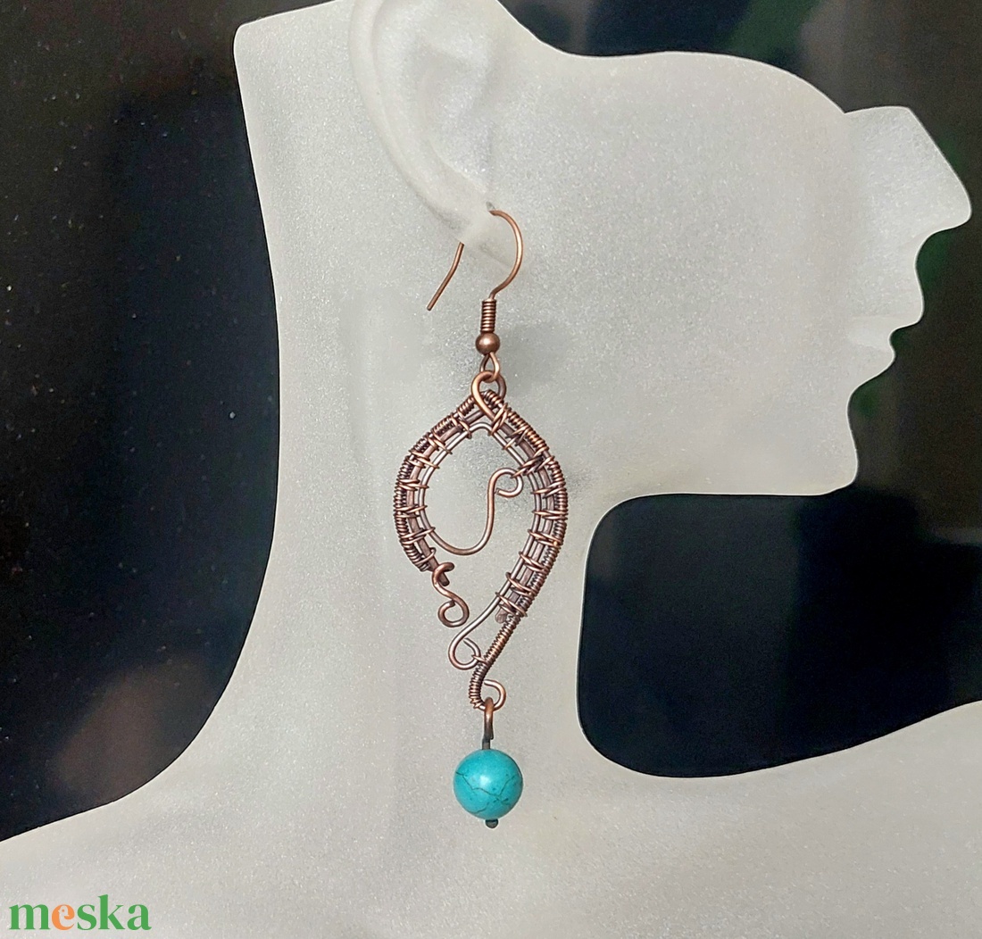 Türkiz ásvány köves vörösréz fülbevaló - ékszer - fülbevaló - lógó fülbevaló - Meska.hu