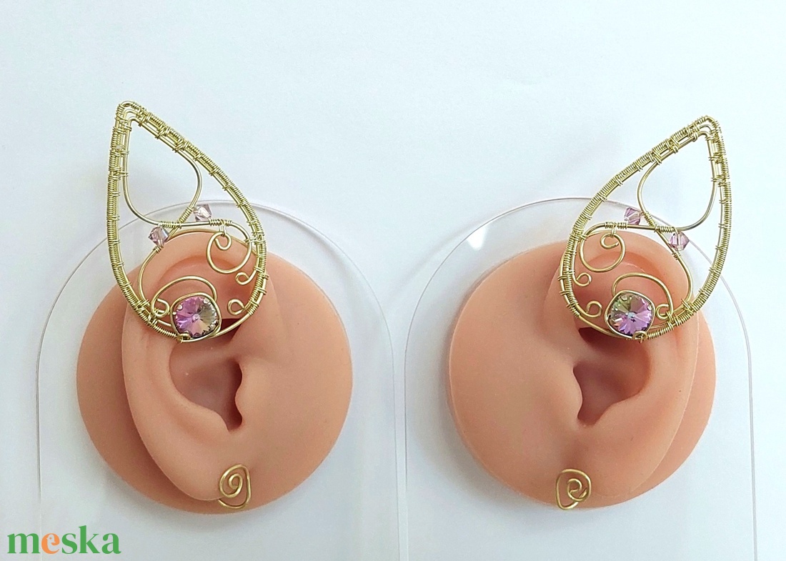 Arany tünde fülékszer swarovski kristályokkal - ékszer - fülbevaló - fülékszer - Meska.hu