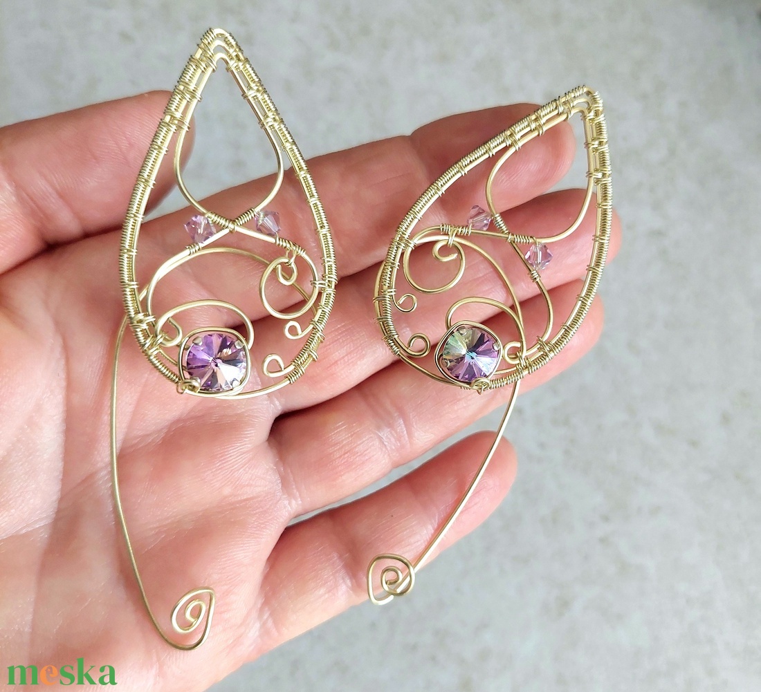 Arany tünde fülékszer swarovski kristályokkal - ékszer - fülbevaló - fülékszer - Meska.hu