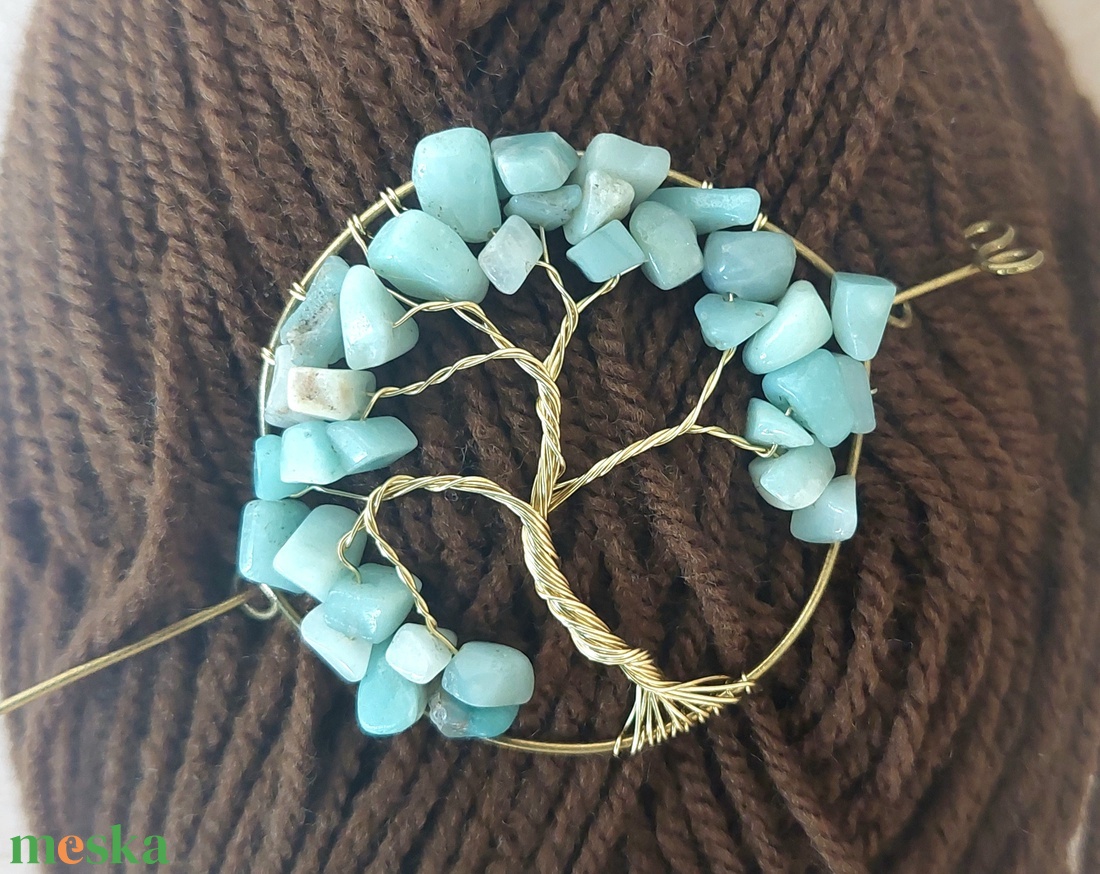 Amazonit ásvány életfa hajtű sárgaréz drótból - ruha & divat - hajdísz & hajcsat - hajcsat & hajtű - Meska.hu