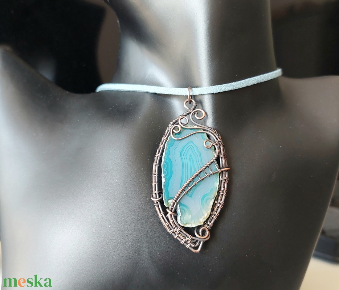 Vörösréz szett kék achát ásvánnyal - ékszer - ékszerszett - Meska.hu