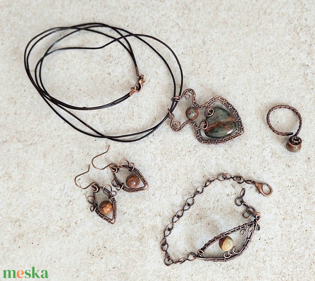 Zöld opál vörösréz ékszerszett - ékszer - ékszerszett - Meska.hu