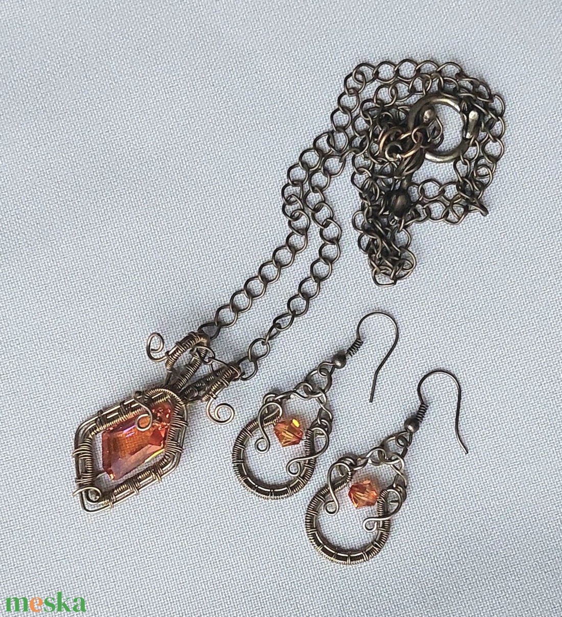 Antikolt alpakka drót ékszerszett swarovski kristályokkal - ékszer - ékszerszett - Meska.hu